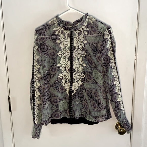 Sundance purple aqua sheer top with cream embroidery and matching cami Size XS - Picture 1 of 9